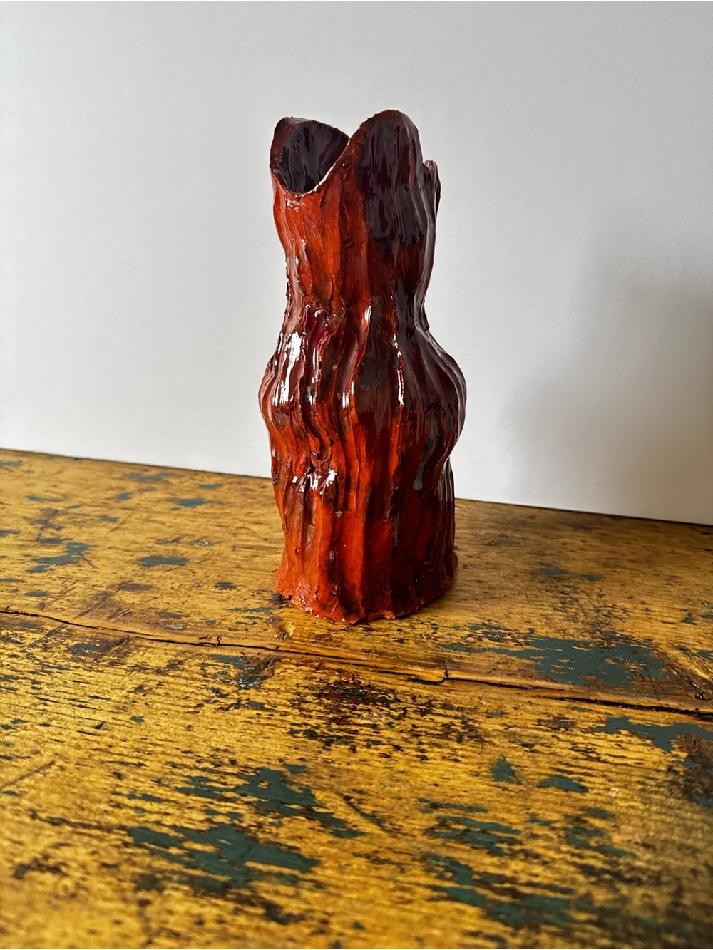 Handcrafted Brutalist Red Ceramic Vase